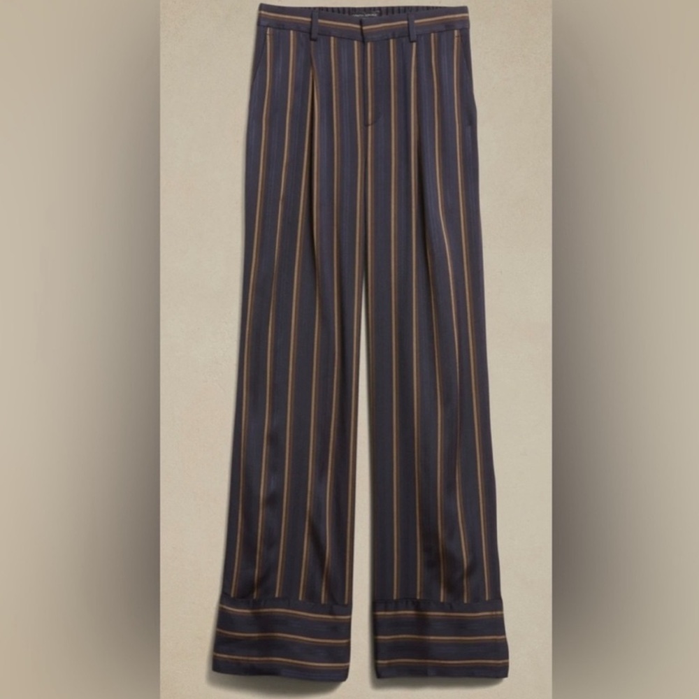 Banana Republic Navy Stripe Spencer Suit Pant Wide Leg